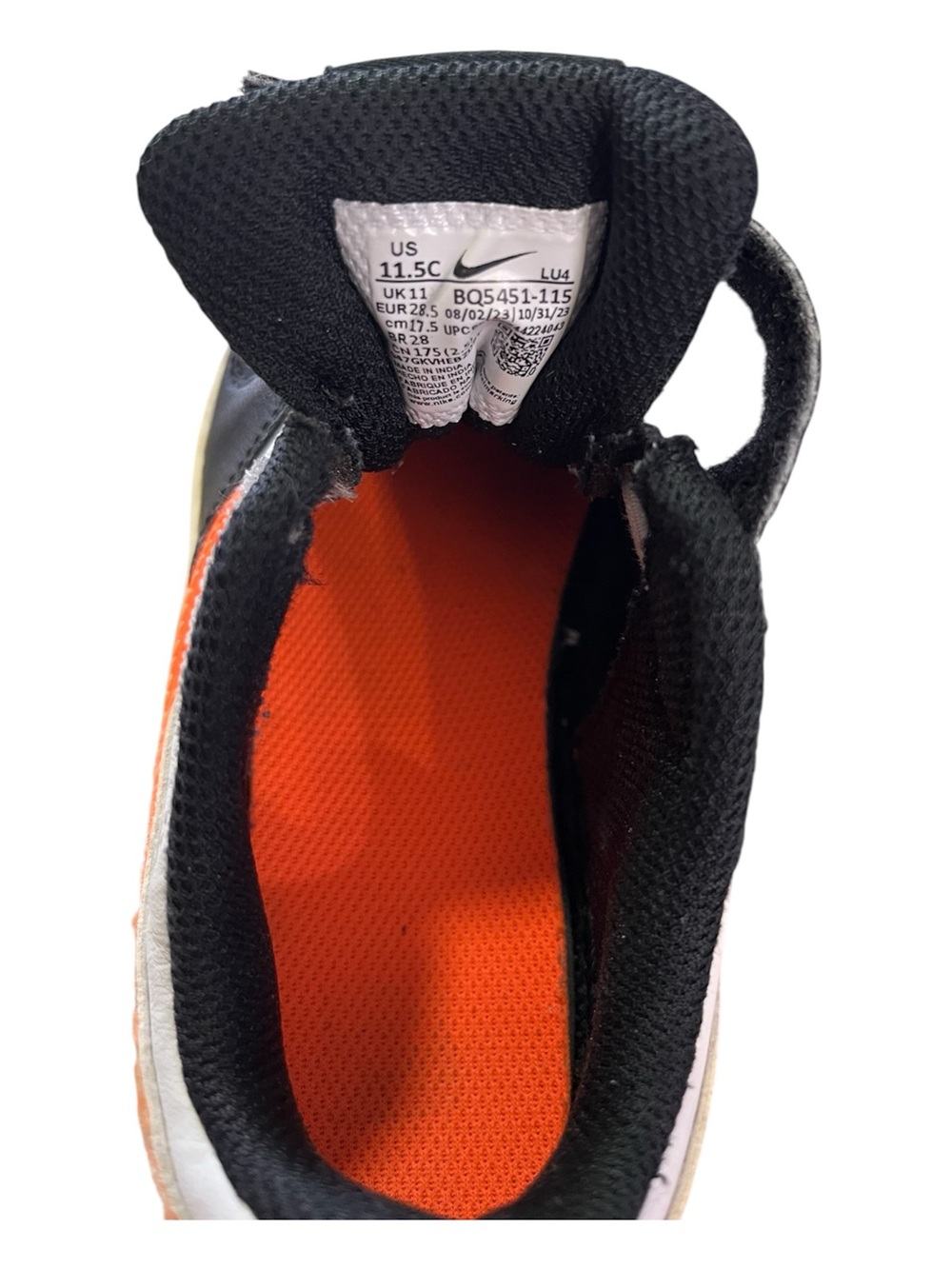 Nike Court Borough Low 2 Kids Sneakers - White/Black/Orange - Size 11.5C - Picture 6 of 6